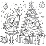 Girl with Balloons next to Christmas Tree 🎄 with Gifts 🎈🎁