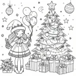 Girl with Balloons next to Christmas Tree 🎄 with Gifts 🎈🎁