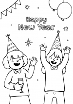 Girls Celebrating New Year with Party Hats, Balloons, Flags, Waving Hands 🎉🎈👯‍♀️