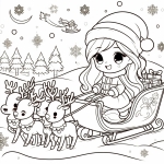 Girl Santa 🎅🏻 on a Sleigh pulled by Reindeer in Winter Landscape 👧🎅🏻🛷🦌