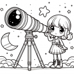 Girl with Telescope looking at the Stars and Moon 👧🔭🌙⭐
