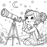 Girl with Telescope Gazing at Stars and Moon 👧🔭⭐🌙