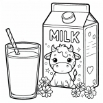 Glass of Milk and Milk Box with Cute Cow 🥛🐄