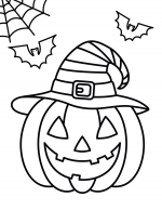 Halloween Carved Pumpkin Wearing Witch Hat with Bats and Spiderweb 🎃🧙‍♀️🦇✨