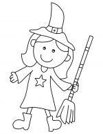 Cute Girl Wearing Witch Hat and Holding Broom Halloween Costume 🧙‍♀️🧹