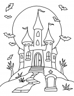 Halloween Haunted Castle with Moon and Bats 🌕🏰🦇