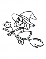 Halloween Witch Flying on Broom with Cat 🧙‍♀️🐱🌙✨