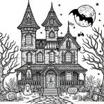 Halloween Haunted House with Moon and Bat 🌕🦇