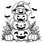 Happy Halloween Pumpkins with Bats in the Air 🎃🦇