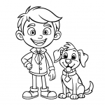 Happy Boy with Happy Dog Sitting next to Boy Cartoon Style 🐶👦