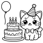 Happy Cat with Birthday Cake Balloon and Party Hat (3 candles) 🎈🎂🎉