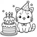 Happy Cat with Birthday Cake and Party Hat and Bow 3 candles for 3 Years 🎂🎉🐱🎀
