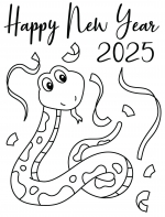 Happy New Year 2025 Cute Snake with Party Streamers 🎊🐍🎆🥳