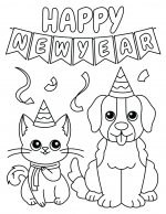 Happy New Year Cute Cat and Dog with Party Hats 🐾🎉🐶🐱