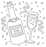 Happy New Year Sparkling Wine Bottle and Glass with Confetti and Streamers 🍾🥂🎉