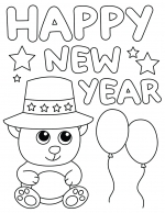 Happy New Year with Stars, Balloons and Teddy Bear Wearing Hat 🐻🎈🌟