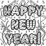 Happy New Year Text with Patterns, Flags and Confetti in Background 🎉🎊🎆