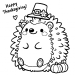Happy Thanksgiving Cute Hedgehog with Hat and Two Pumpkins 🎃🦔🍁