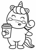 Happy Unicorn Girl Holding Paper Coffe Cup ☕🦄🌈😊