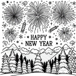 Happy New Year with Fireworks above a Landscape with Trees 🎆🌳