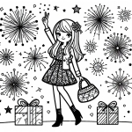 Happy New Year Girl with Fireworks and Gifts 🎇👧🎁