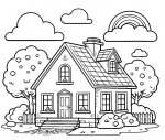 House with Trees and Rainbow 🏠🌳🌈