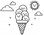 Ice Cone with Scoops with Happy Faces in Summer with a Smiling Sun and Clouds 🍦☀️😊🌤️