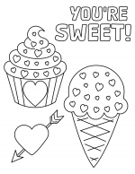 Ice Cream and Cupcake with Hearts - You