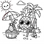 Kawaii Pineapple Sitting in a Beach Chair with Cocktail 🍍🌴🍹
