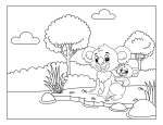 Happy Koala with Baby Sitting on Riverbank in a Forest Scene 🐨🌳👶🍃