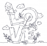 LOVE in Big Letters in Outdoors Landscape with Decorations 💕🌿🎀✨