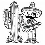 Cute Mexican with Sombrero Playing Guitar Standing Next to Cactus 🎶🌵🇲🇽