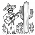 Mexican Man with Sombrero Playing Guitar Standing Next to Cactuses 🎶🌵🇲🇽
