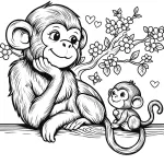 Monkey with Cute Infant Monkey at a Tree with Flowers 🐵👶🌸
