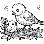 Mother Bird with Baby Bird on a Tree with Leaves 🐦👶🌳