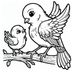 Mother Bird with Baby Bird Sitting on a Tree Branch 🐦👶🌳