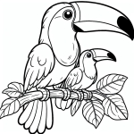 Mother Toucan Bird with Baby Toucan on a Tree Branch 🐦👶🌳