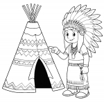 Native American Indian with Teepee Wigwam Tent 🏕️🌲