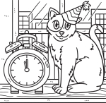 New Year Cat with Party Hat and Clock 🐱⏰✨🏙️