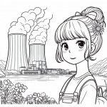 Nuclear Power Plant next to River with Girl 🏭🏞️👧