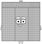 Numberblock 3300 with a friendly face and place-value pattern 🔢🧡