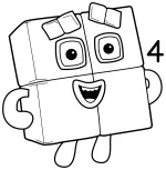 Numberblock 4 is a friendly square number with a cheerful face and a love for all things square! 🟢🟩🔲