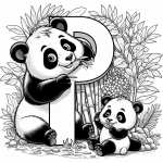 Panda with Baby and Letter P Eating Bamboo 🐼👶🎋