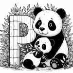 Panda with Baby and Letter P Eating Bamboo 🐼👶🎋