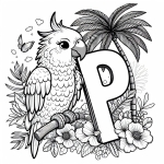 Parrot with Letter P, Palm Tree, Flowers and Butterflies 🦜🌴🌺🦋