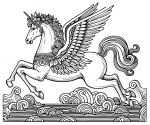 Ancient Greek Pegasus with Horn and Wings Above the Sea 🌊🦄