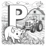 Pig at the Farm with Tractor, Barn and Letter P 🐷🚜🏡