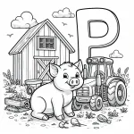 Pig at the Farm with Tractor, Barn and Letter P 🐷🚜🏡