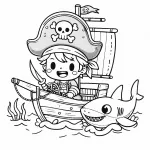 Pirate on Boat with Shark in the Sea 🏴‍☠️⛵🦈🌊