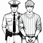 A Policeman Holding a Thief by Arm, the Thief Wearing a Striped Shirt 👮‍♂️🤝👕